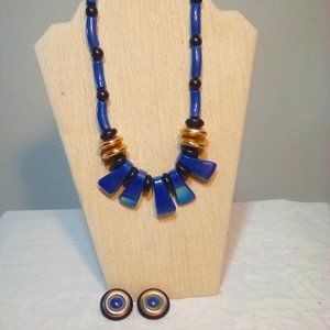 Free with Purchase. Blue and gold necklace with matching earrings